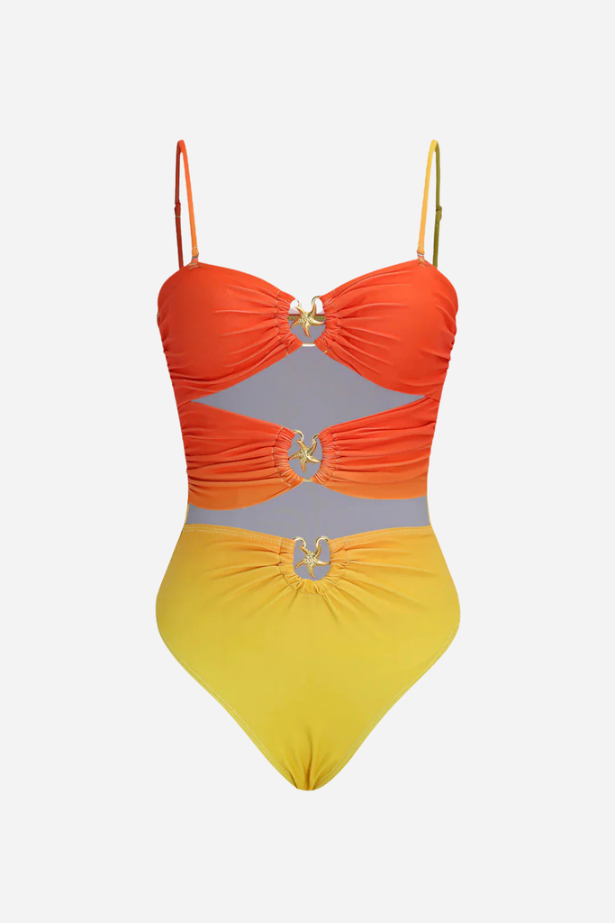 Contrast Metallic Ruched Swimsuit