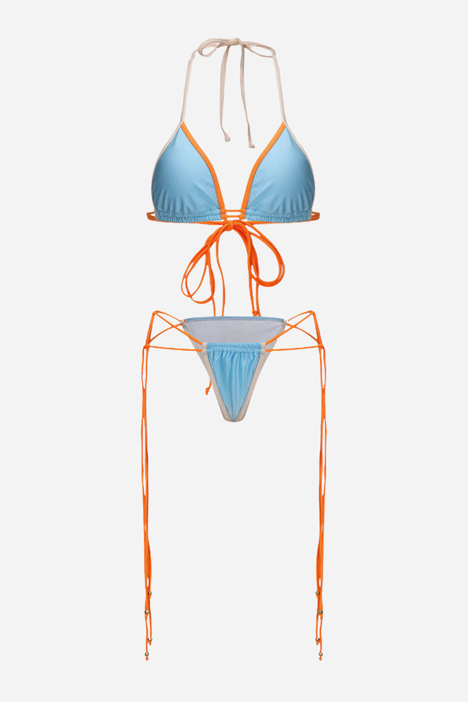 Contrast Ruched Tie-Up Bikini Set