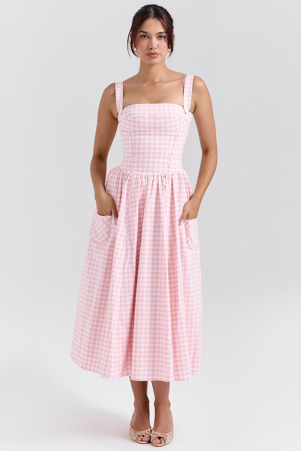 Arlette Gingham Midi Elbise