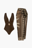 Ethnic Brown Swimsuit & Sarong
