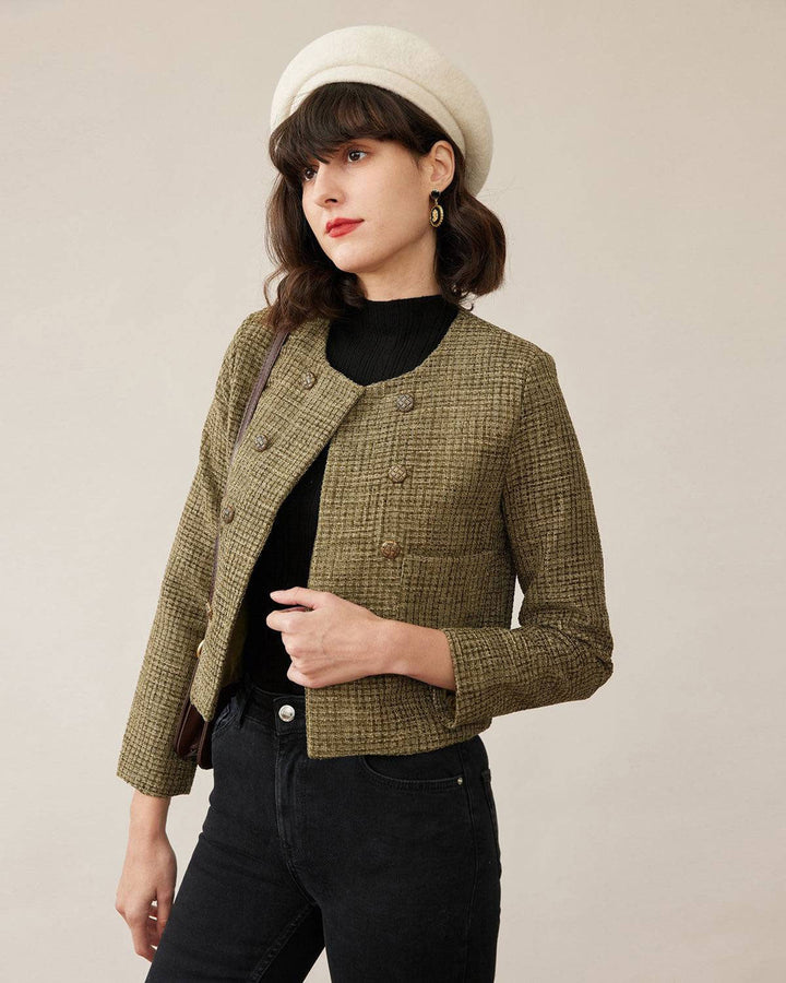 Vintage Düz Renkli Tweed Kaban