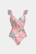 Traje de baño y pareo floral rosa