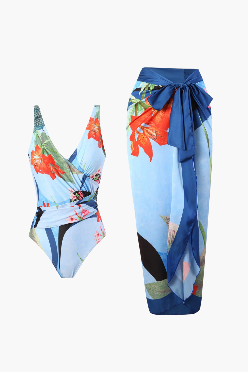 Blue Floral Swimsuit & Sarong