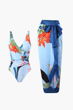 Blue Floral Swimsuit & Sarong