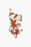Traje de baño y pareo floral naranja