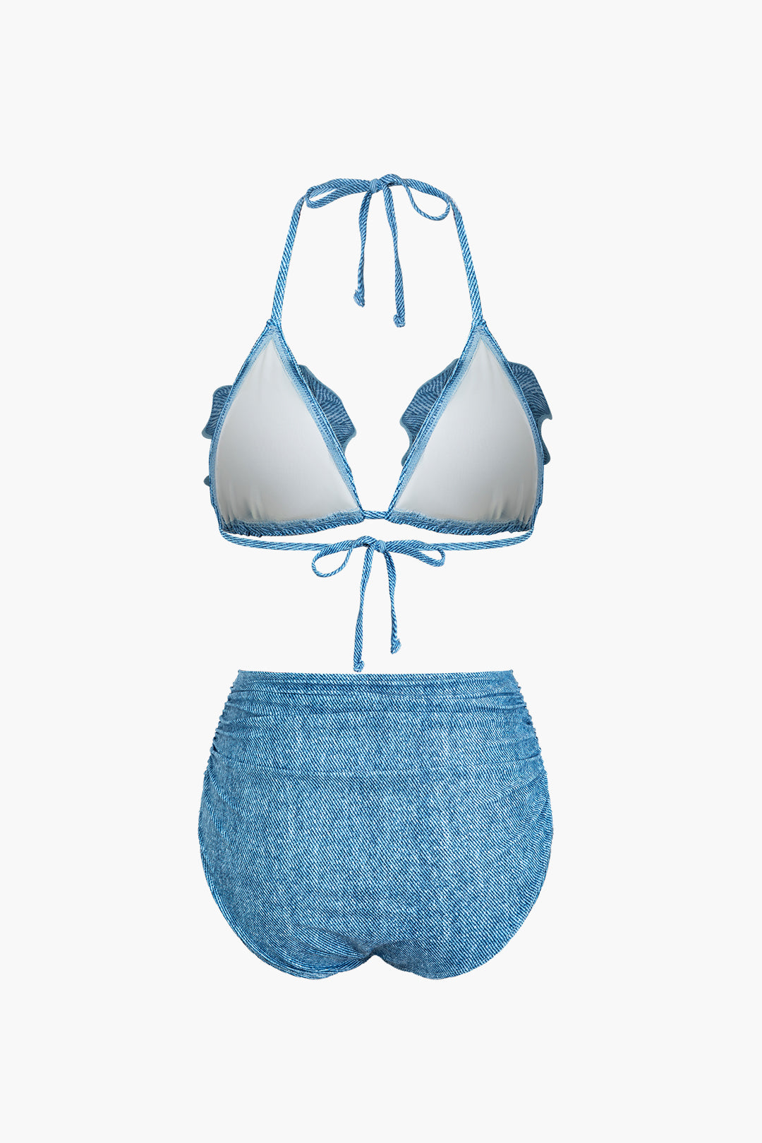 3D Çiçek Denim Halter Bikini Seti