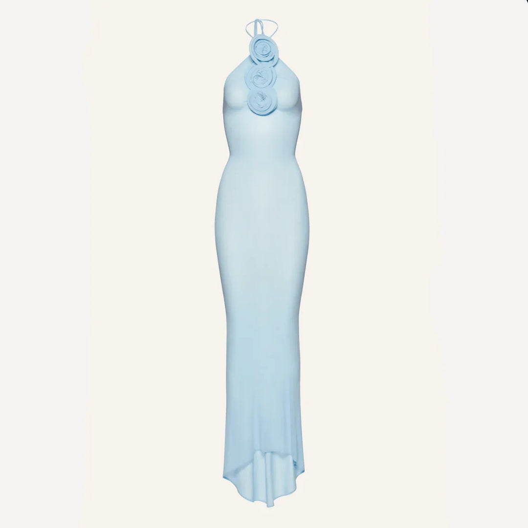 BLAIR Blue Mesh Maxi Elbise