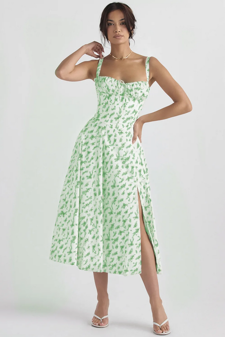 Floral Elegance Midi Elbise