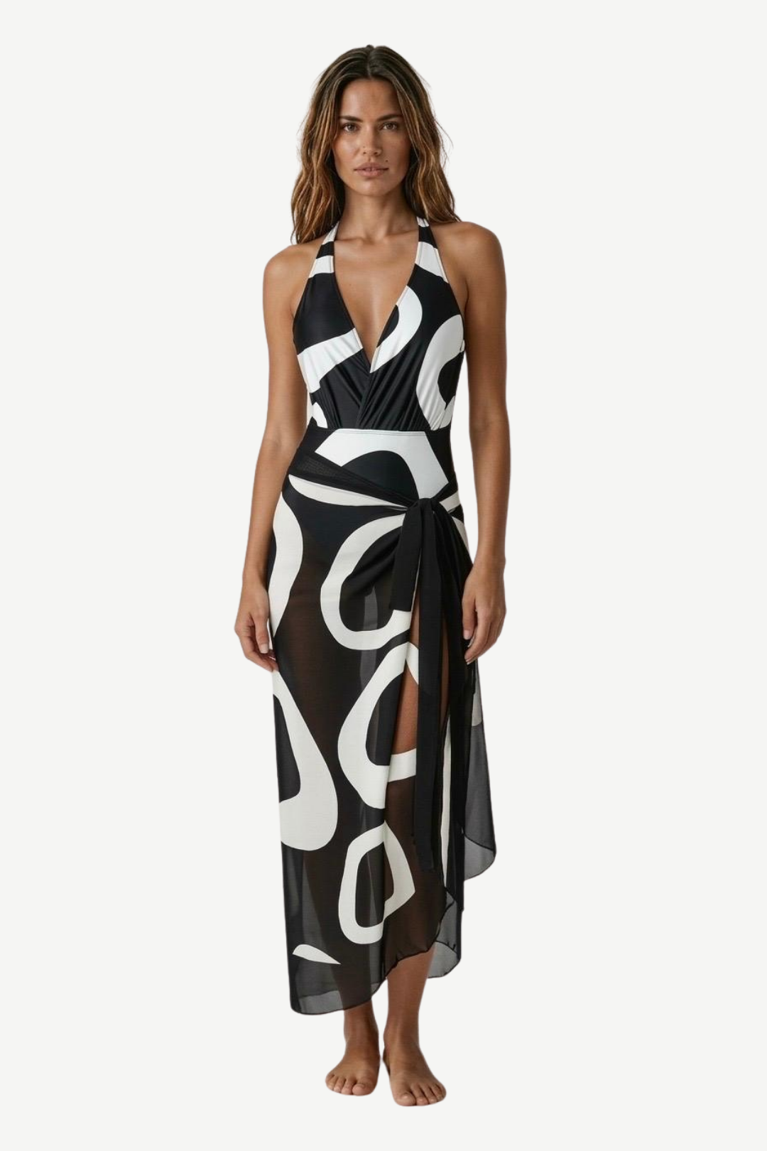 Rosvell Noir Wave Bañador & Pareo Set