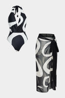 Rosvell Noir Wave Swimsuit & Sarong Set
