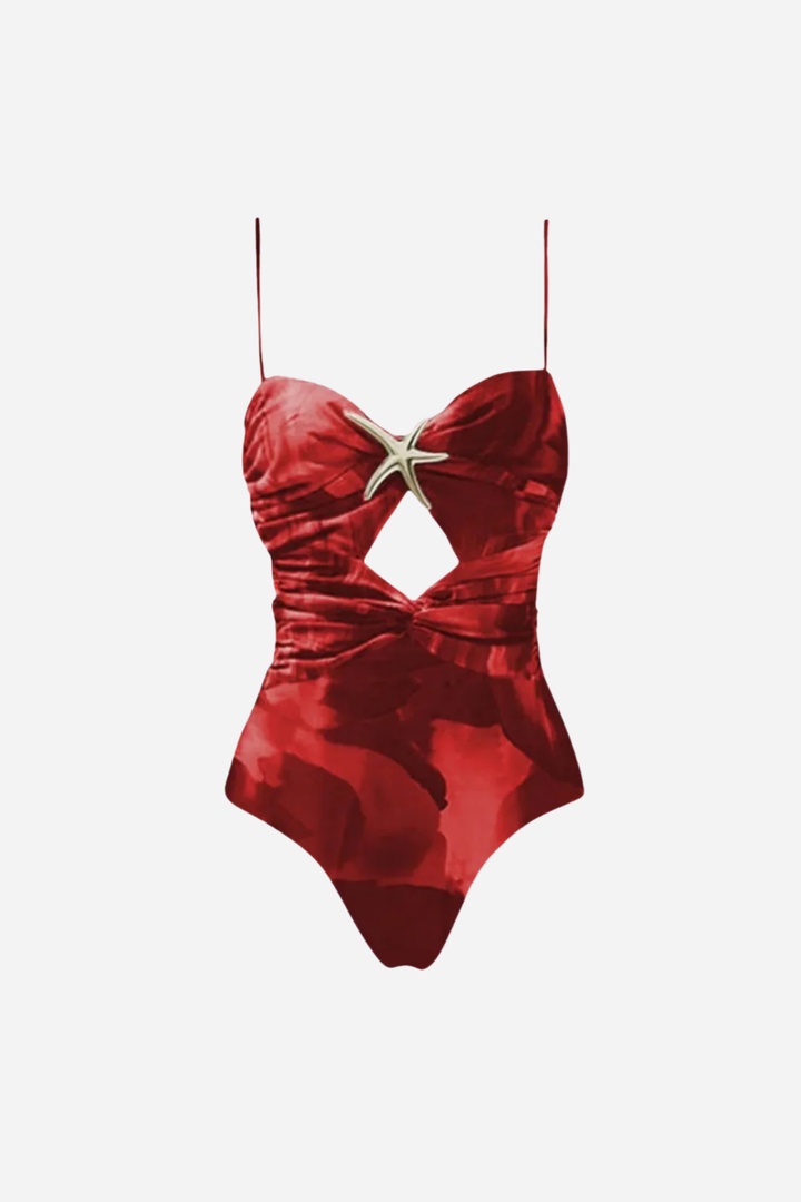 Crimson Tide – One-Piece Swimsuit & Wide-Skirt Set