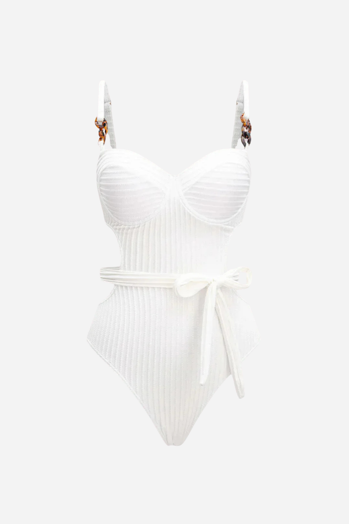 Ivory Luxe – Belted One-Piece Swimsuit