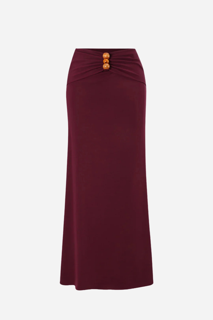Amara – Burgundy One-Piece Swimsuit & Skirt Set