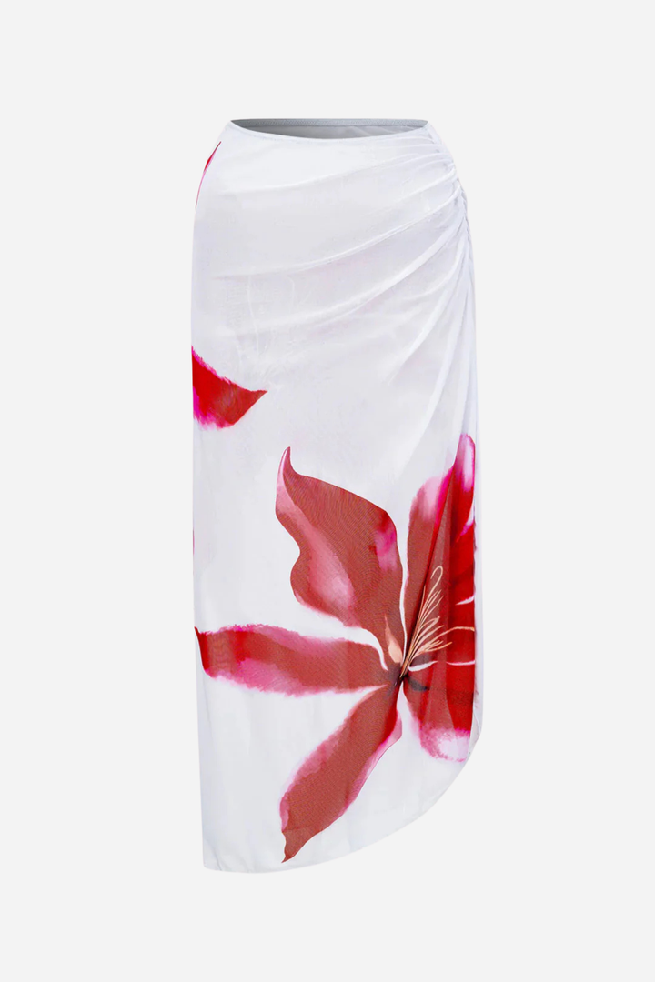 Red Bloom One Piece Swimsuit and Pareo Set