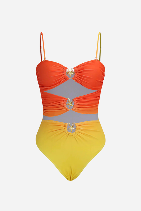 Contrast Metallic Ruched Swimsuit