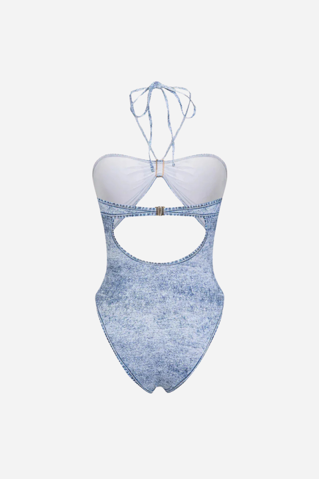 Denim Illusion Tie-Down One Piece Swimsuit