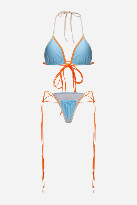 Contrast Ruched Tie-Up Bikini Set