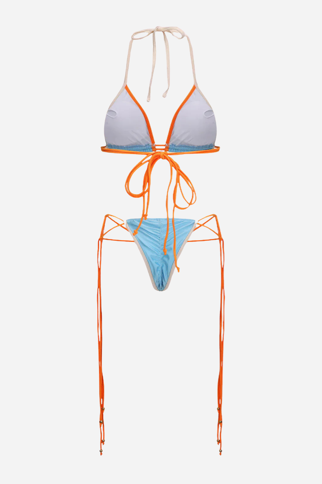 Contrast Ruched Tie-Up Bikini Set