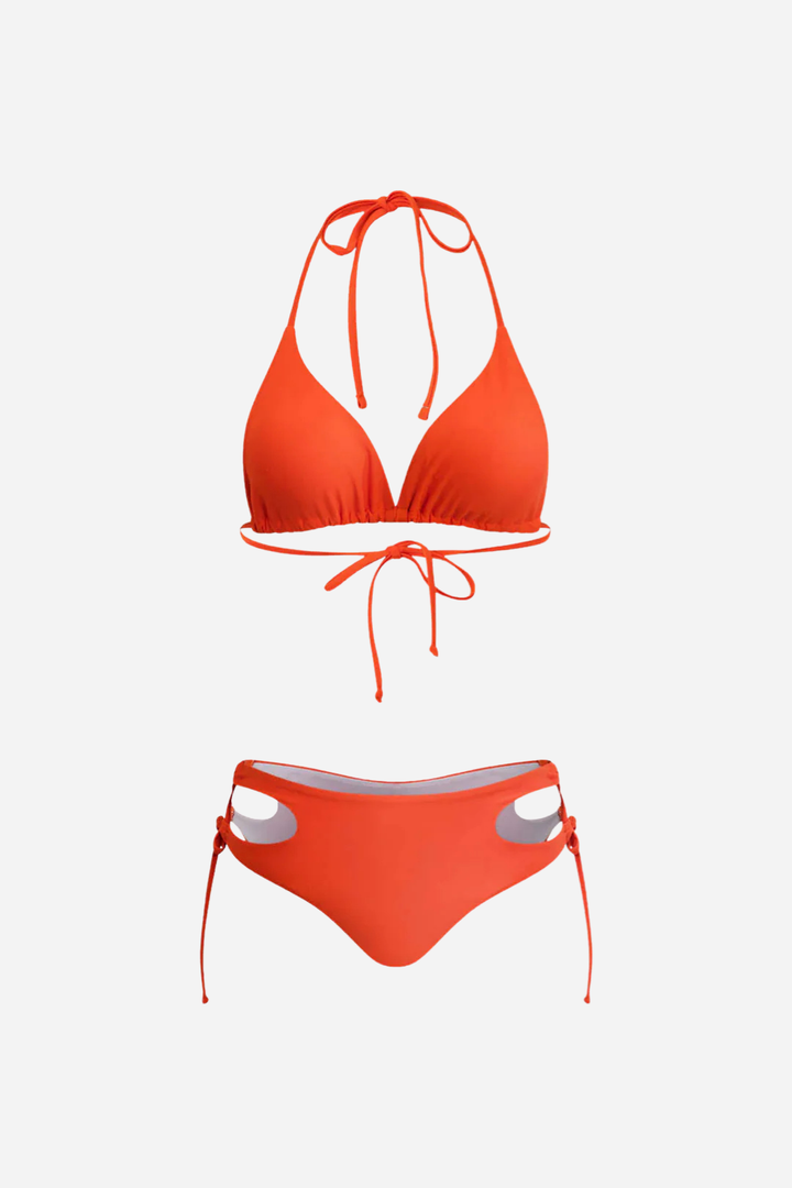 Print T-shirt And Tie Halter Bikini Set