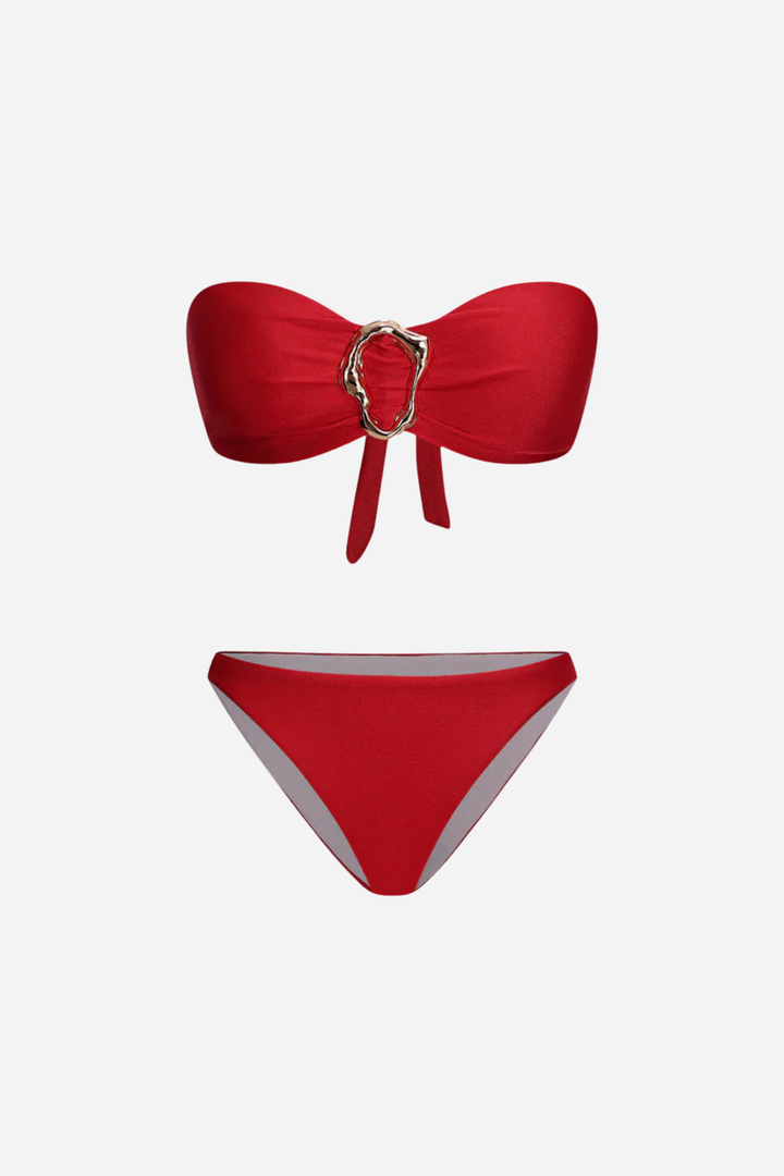 Metallic Tie Back Backless Bikini Set