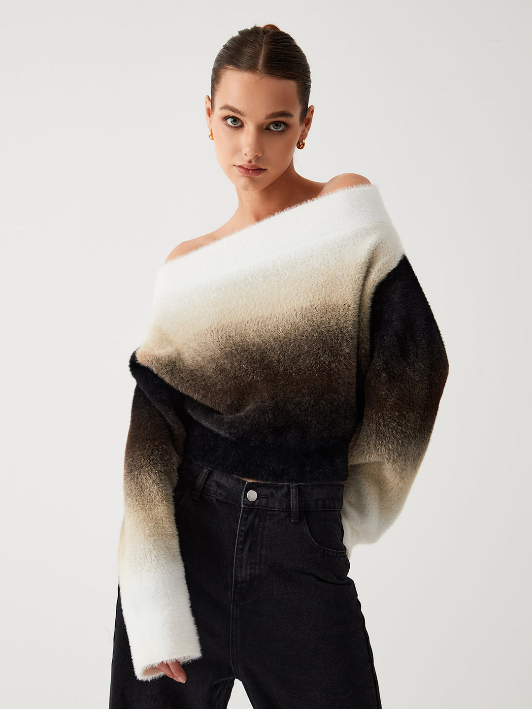 Dawn Ombre Fuzzy Trendy Off Shoulder Kazak