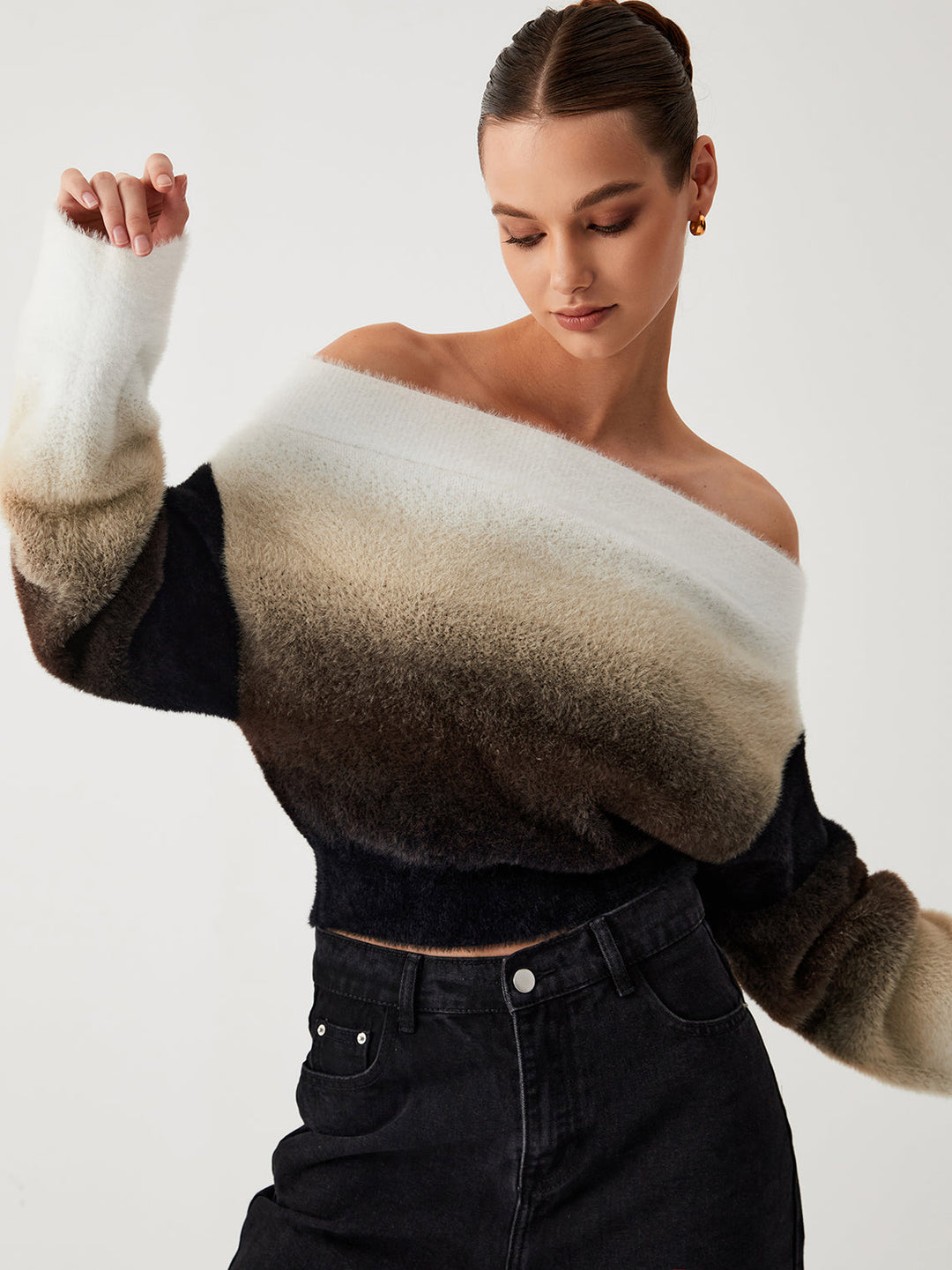 Dawn Ombre Fuzzy Trendy Off Shoulder Kazak