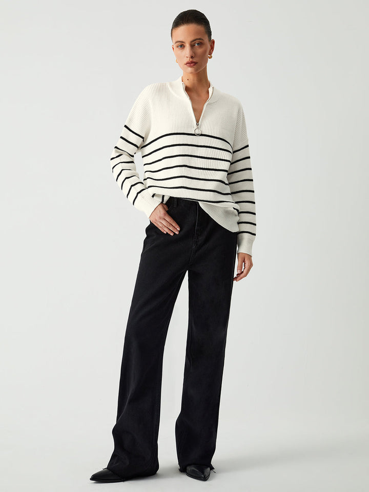 Miss Paris Stripe Trendy Zip Up Kazak