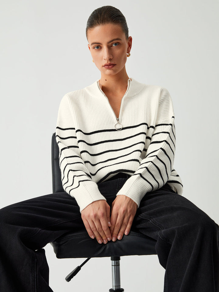 Miss Paris Stripe Trendy Zip Up Kazak