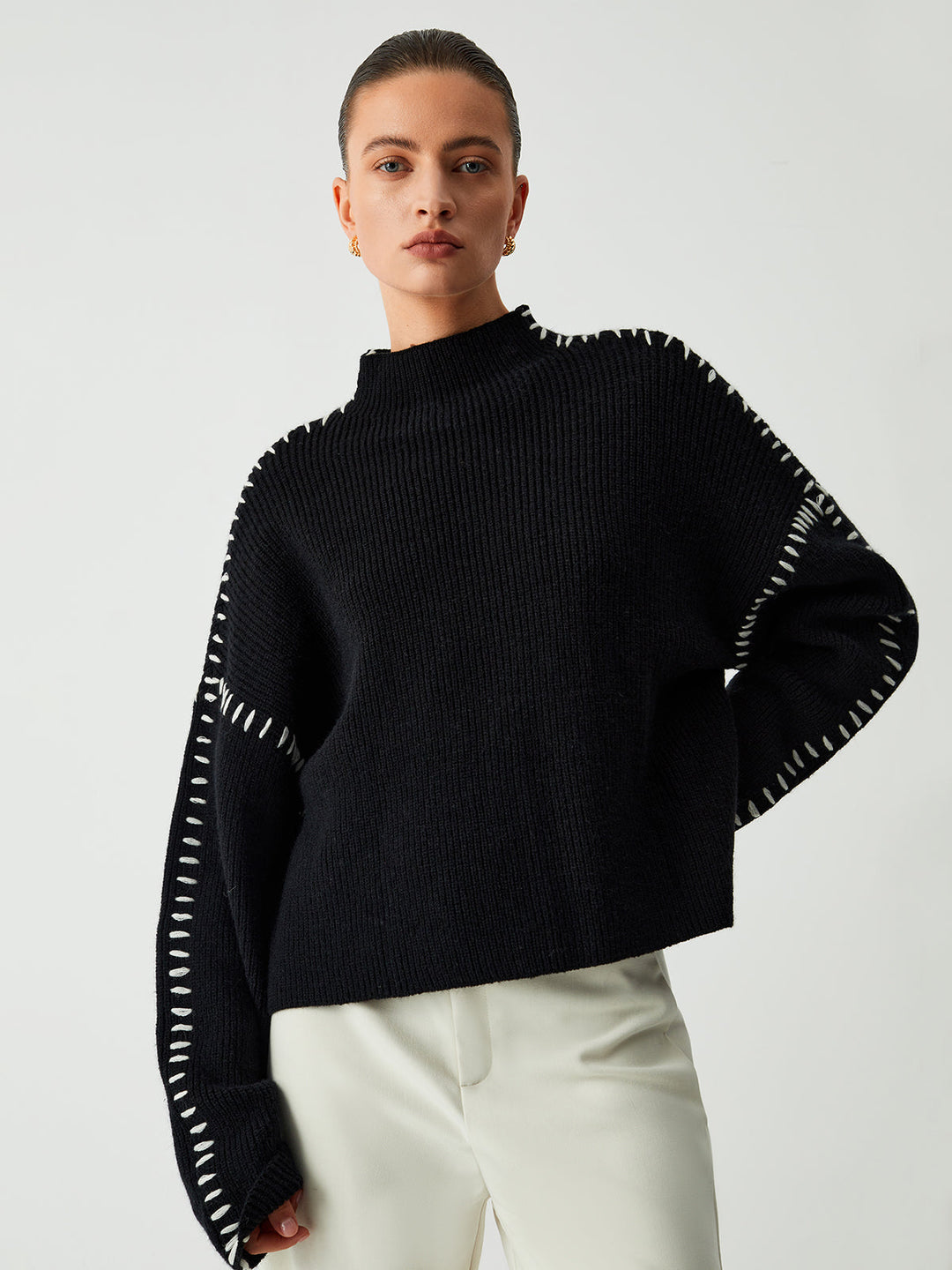 Shift The Focus Trendy Oversized Mock Neck Kazak