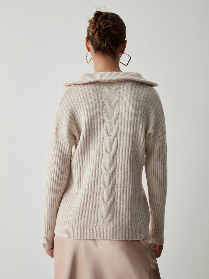 Cable Knit Open Trendy Collar Half Zip Kazak