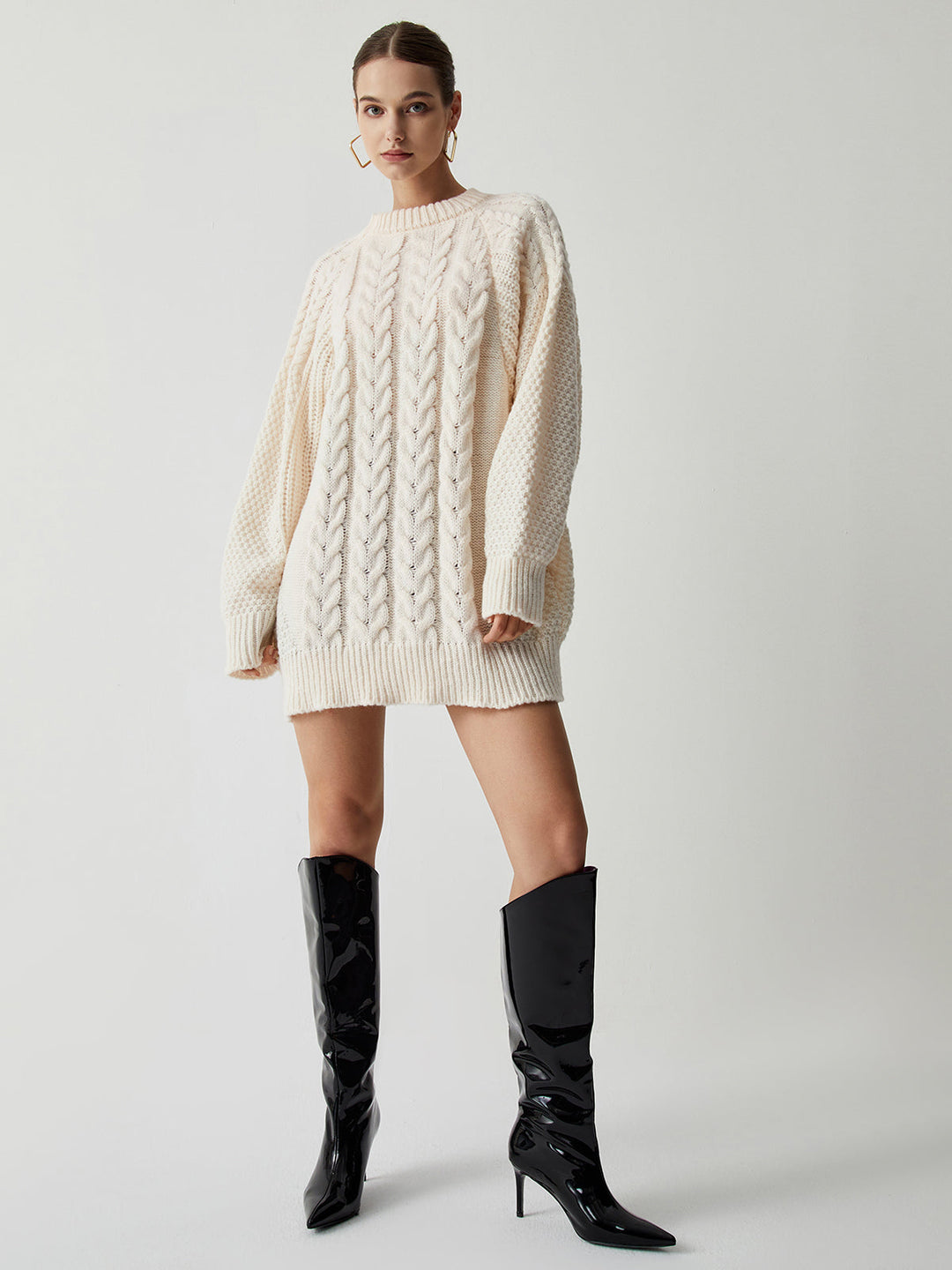 Chunky Cable Graceful Knit Oversized Kazak