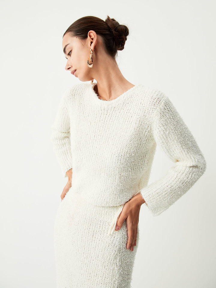 Cream Fuzzy Graceful Crop Kazak