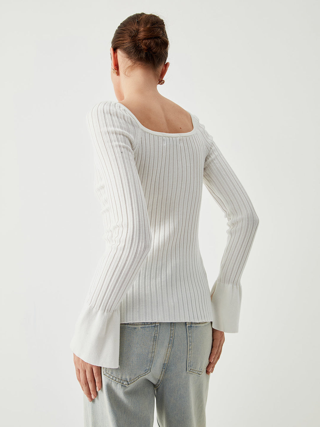 Square Neck Ribbed Trendy Knit Button-down Kazak