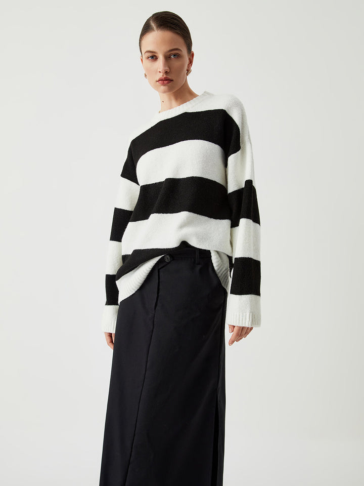 Contrast Color Striped Trendy Crew Neck Kazak