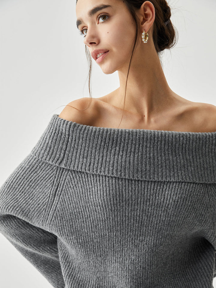 Oversized Overfold Off Trendy Shoulder Knit Kazak