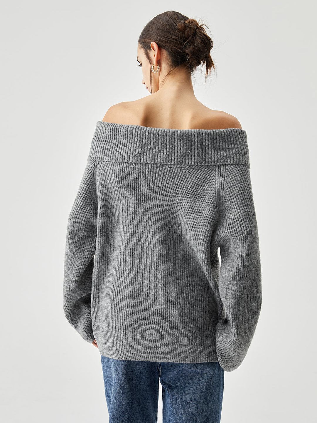 Oversized Overfold Off Trendy Shoulder Knit Kazak