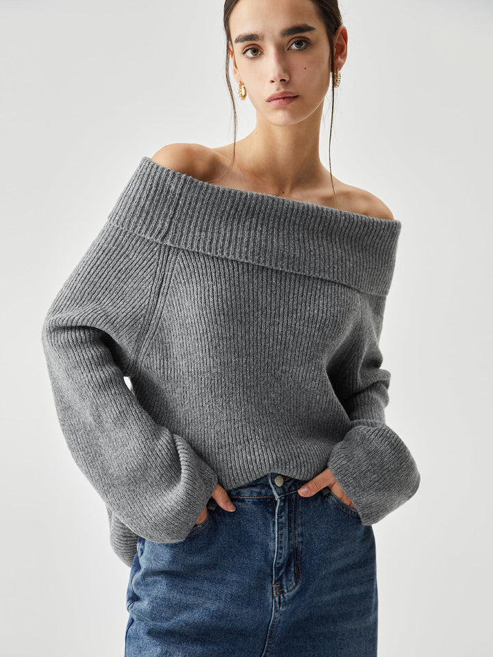 Oversized Overfold Off Trendy Shoulder Knit Kazak