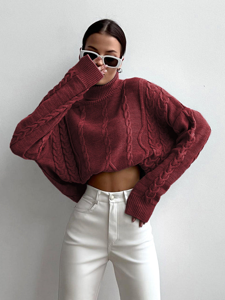 Cable Knit Graceful Turtleneck Oversized Kazak