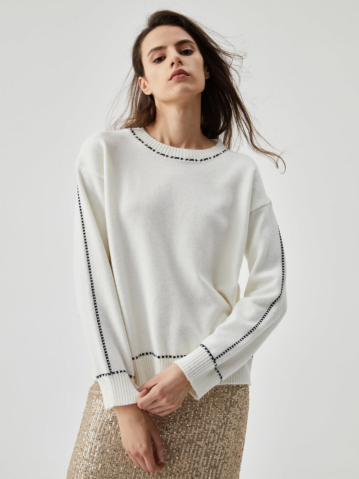 Knit Contrast Trim Trendy Crew Neck Kazak