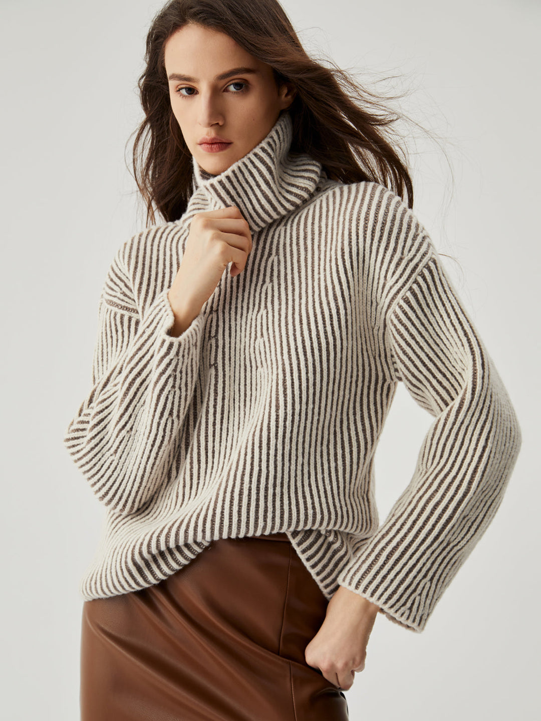 Turtleneck Striped Graceful Knit Kazak