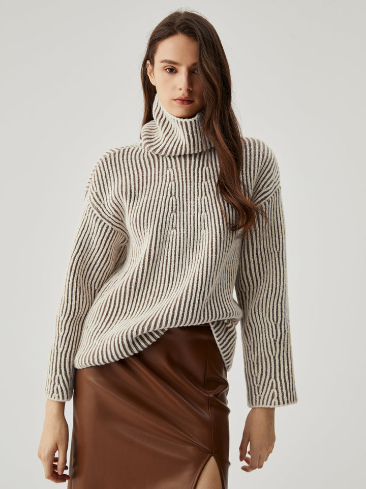 Turtleneck Striped Graceful Knit Kazak