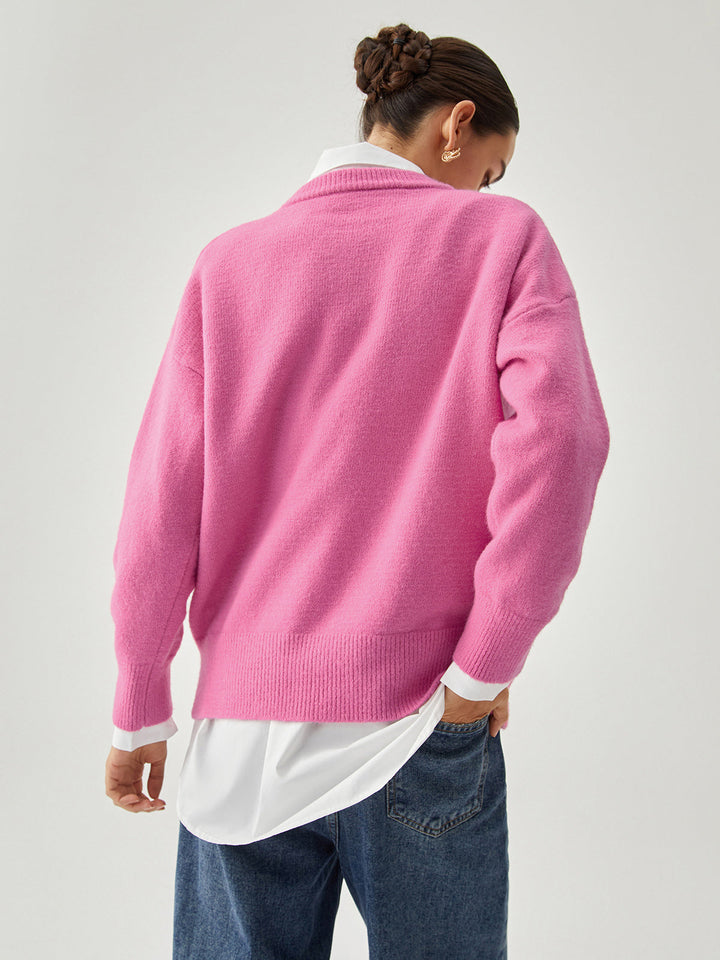 Fuchsia Crew Graceful Neck Knit Kazak