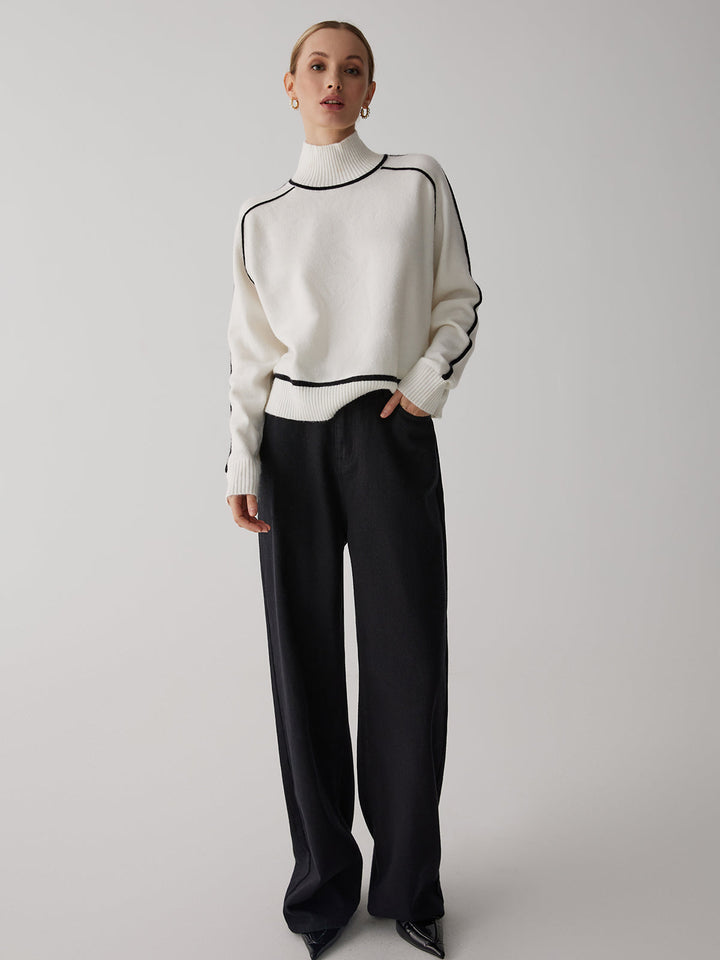 Contrast Turtleneck Graceful Long Sleeve Kazak