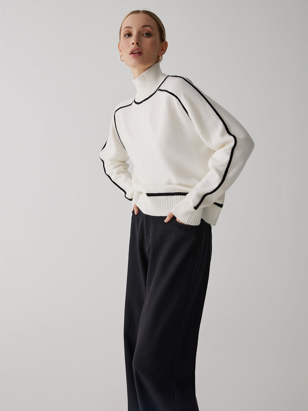 Contrast Turtleneck Graceful Long Sleeve Kazak