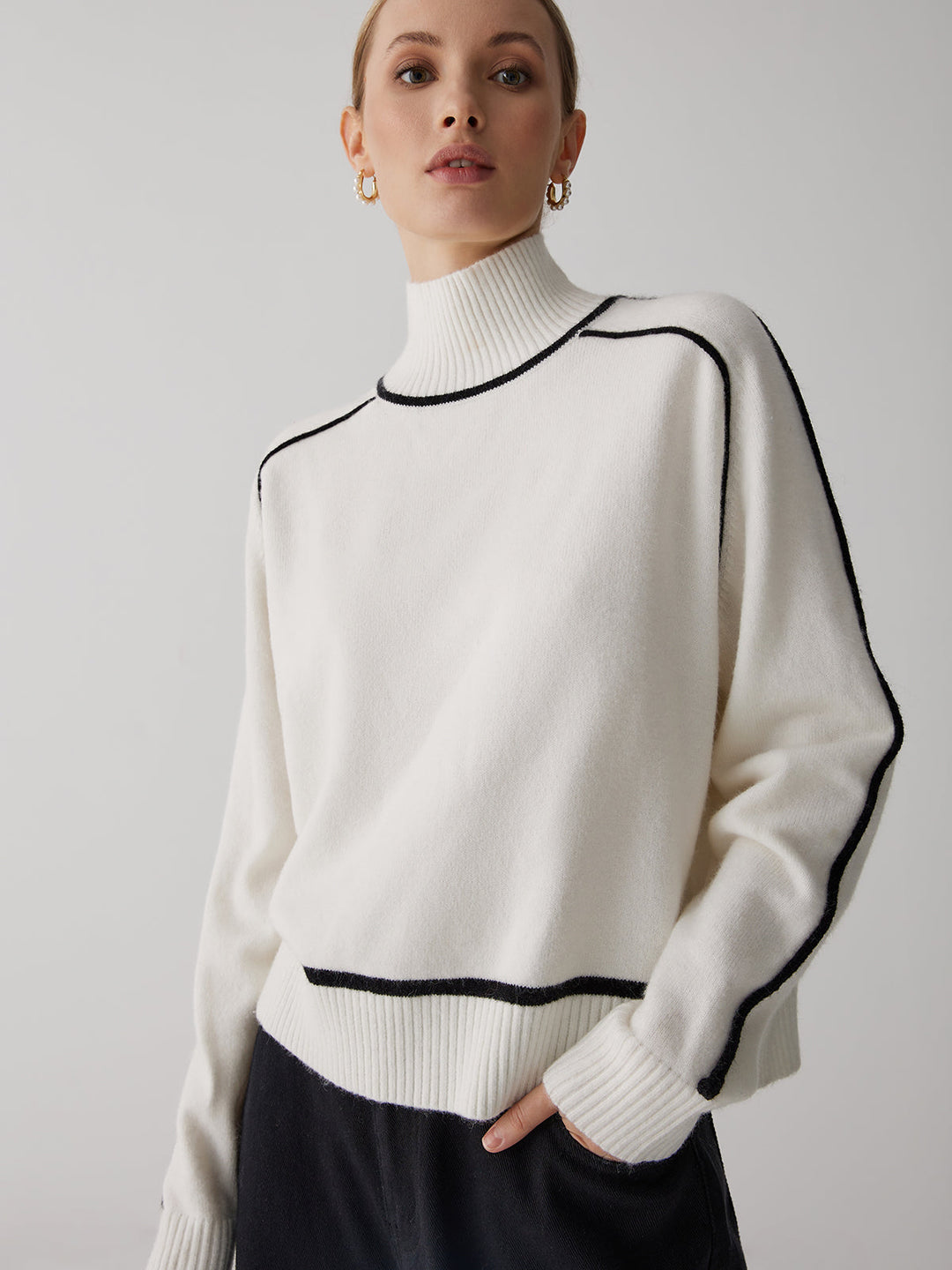 Contrast Turtleneck Graceful Long Sleeve Kazak