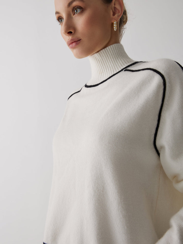 Contrast Turtleneck Graceful Long Sleeve Kazak