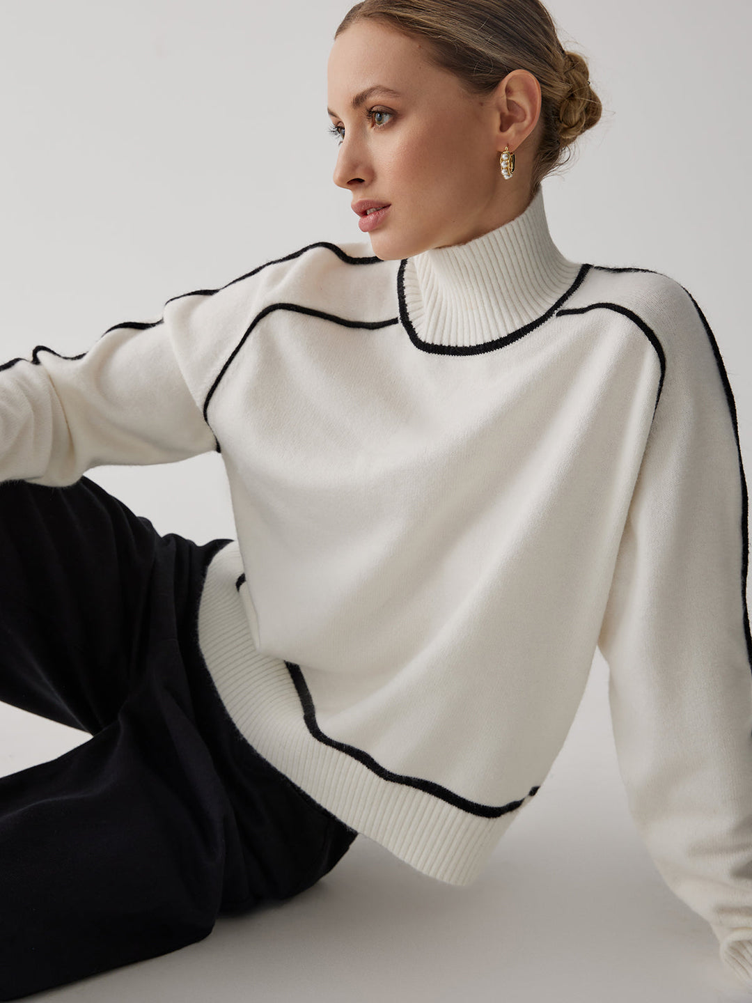 Contrast Turtleneck Graceful Long Sleeve Kazak