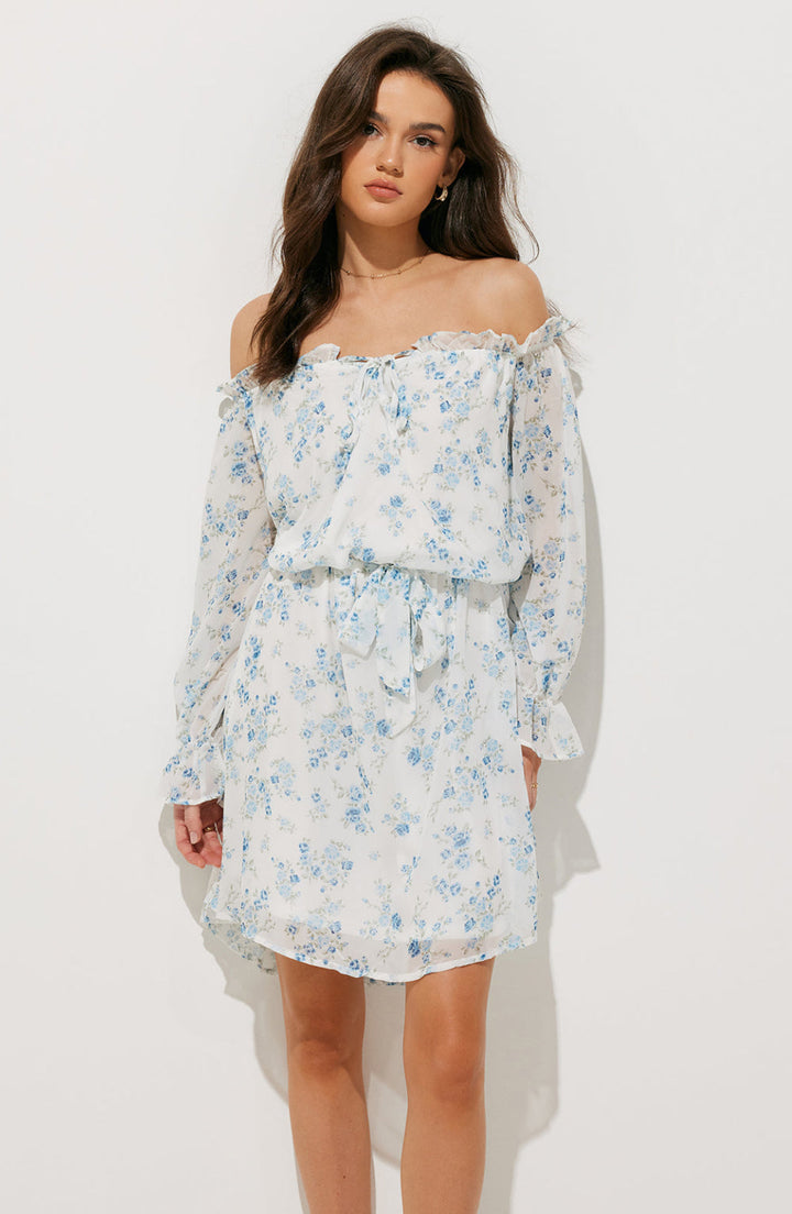 Blue Serenity Off-Shoulder Elbise