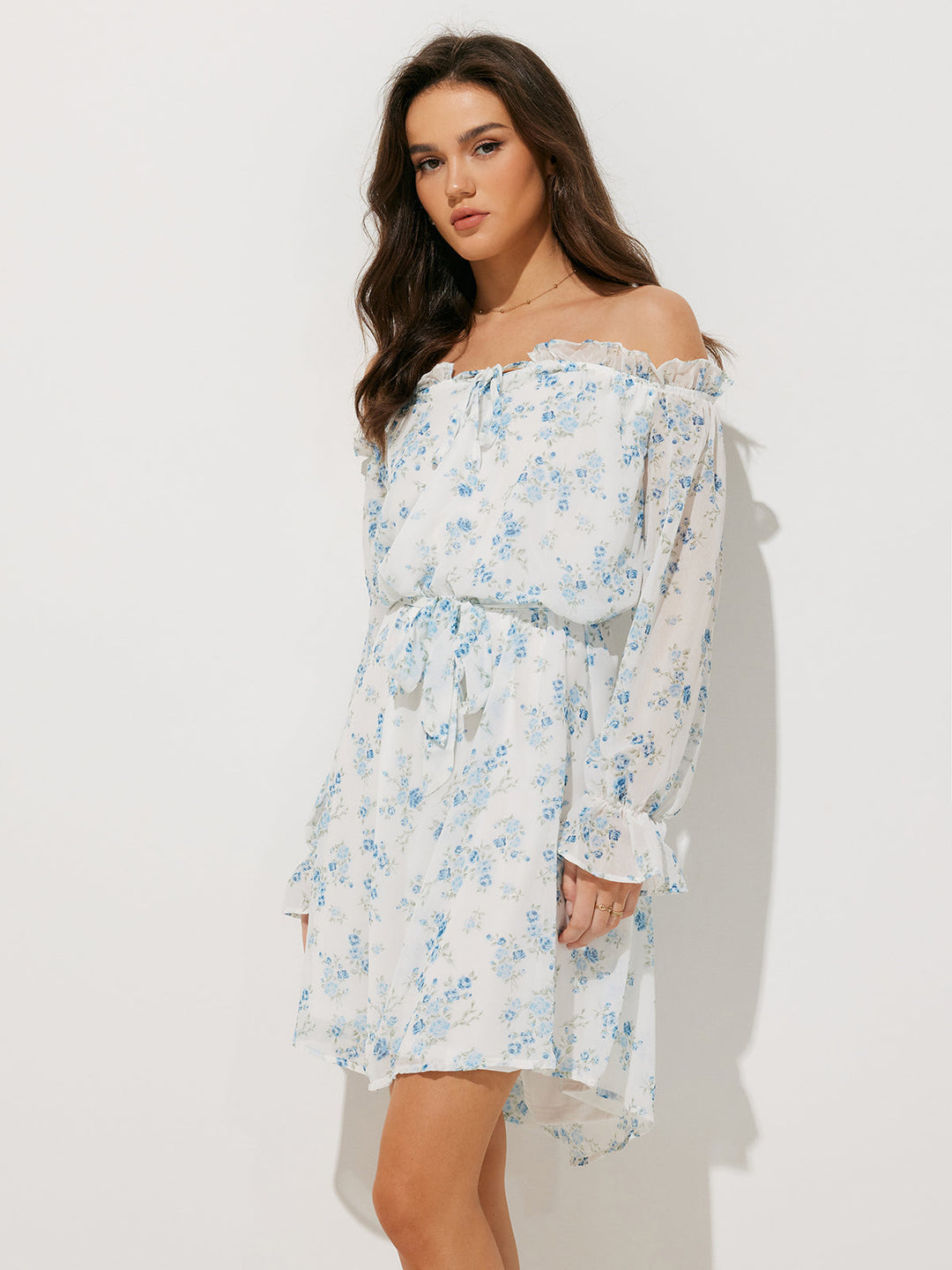 Blue Serenity Off-Shoulder Elbise