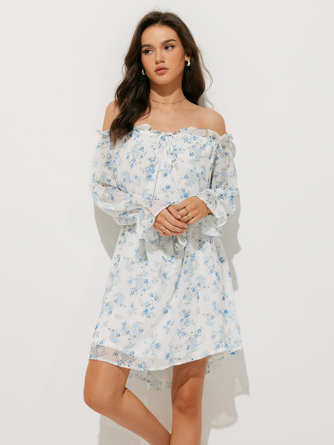 Blue Serenity Off-Shoulder Elbise